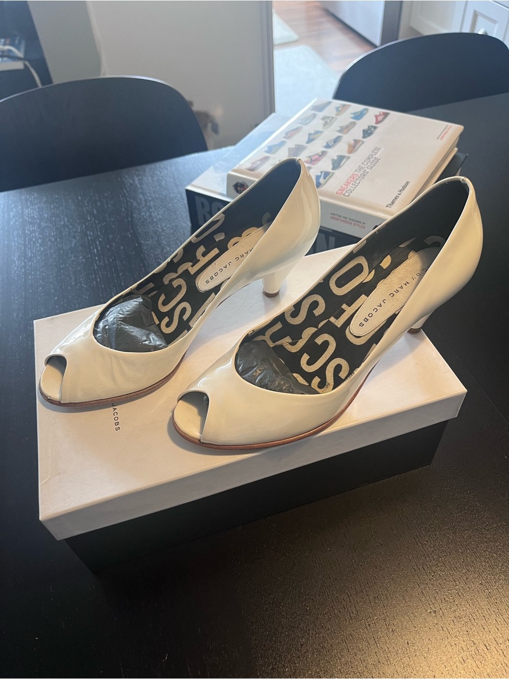 MARC by Marc Jacobs White Patent Peep-toe Heels - Size 5.5